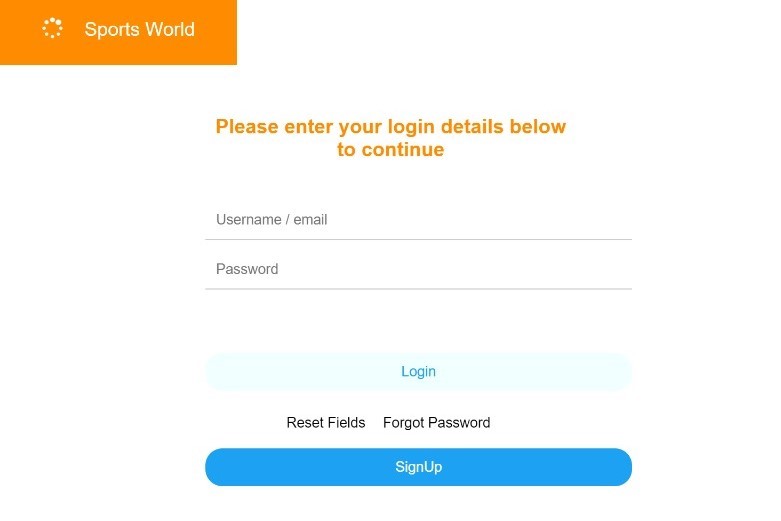 Login page for existing users